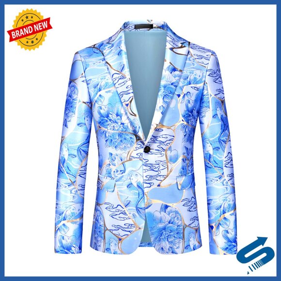 Slim Fit Floral Jacquard Sport Coat for Prom Wedding Casual Events